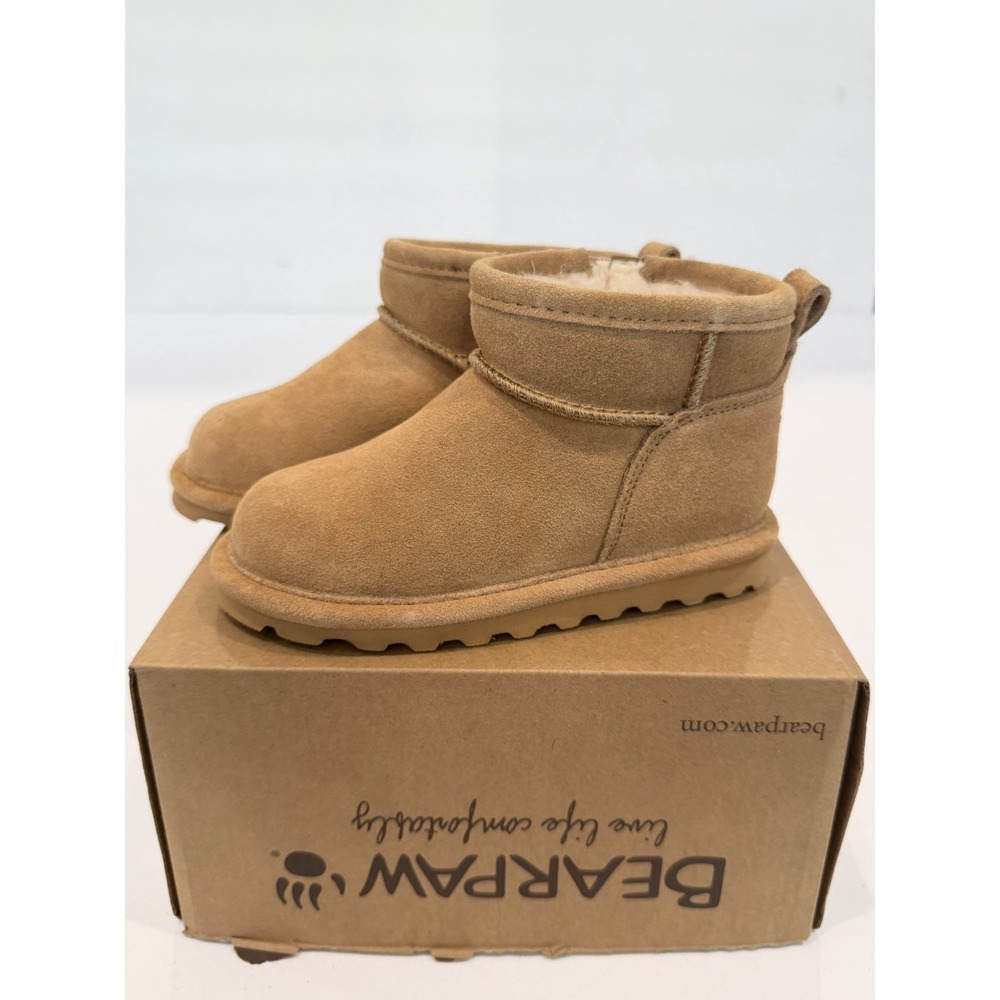 BEARPAW Shorty Toddler 10 Ankle Booties boots Brown Suede Logo Round Toe fur